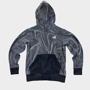 The North Face Boys Hoodie Small 7/8 Gray Topo Map Print Pullover Sweatshirt TNF